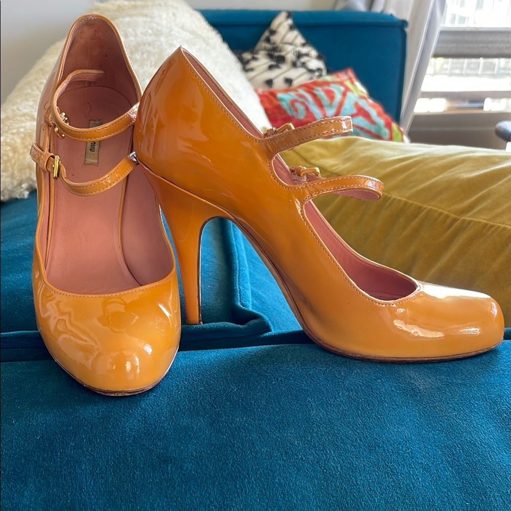 Miu Miu Orange Patent Leather Heels